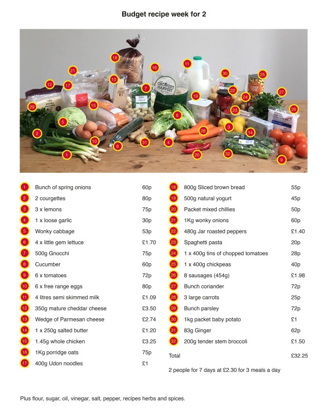 1 WEEK OF LOW COST MEALS shopping